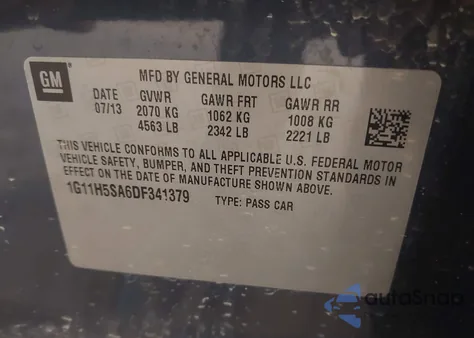 2013 Chevrolet Malibu 1Lz from USA, damaged, VIN 1G11H5SA6DF341379